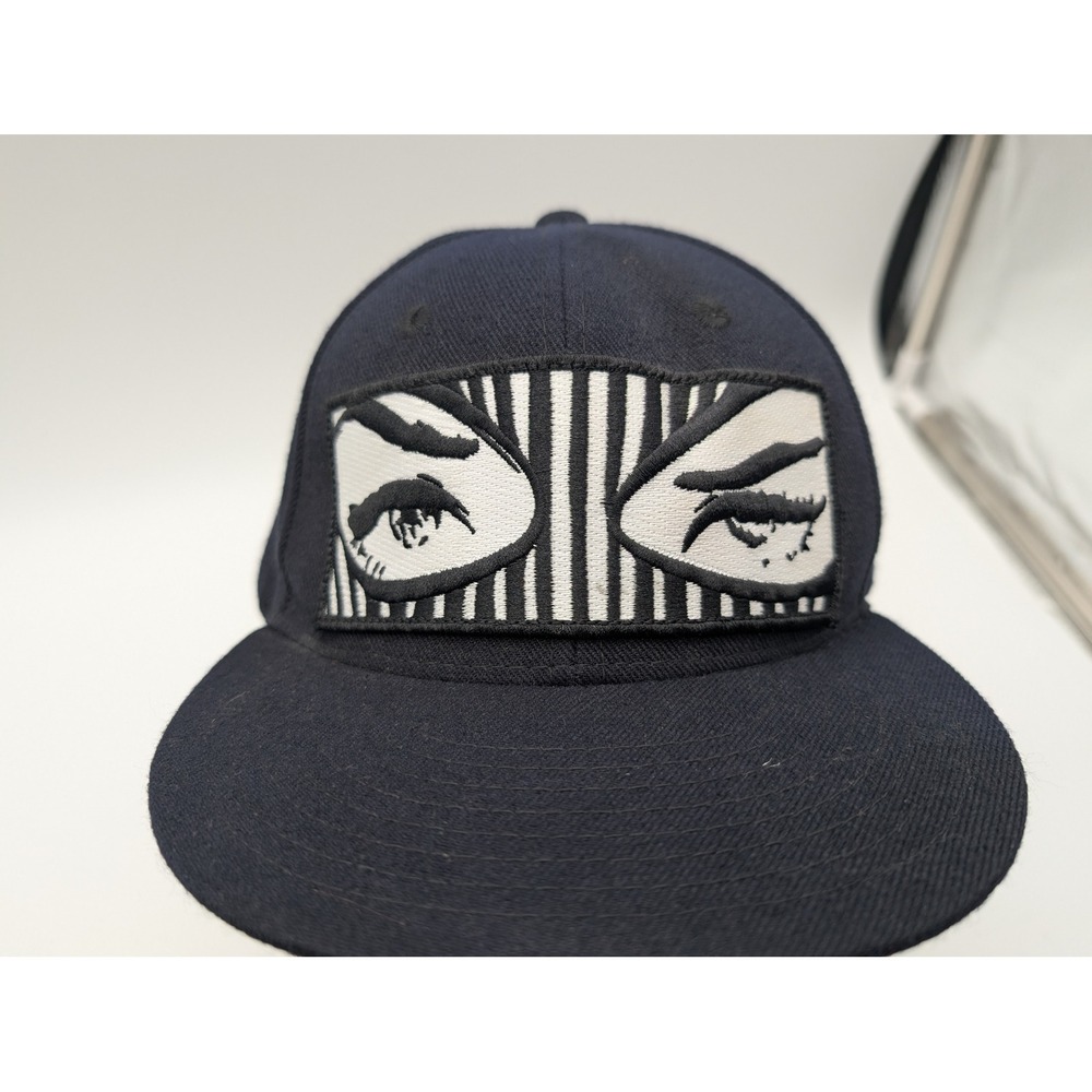 Badwood LA Ski Mask Eyes Snapback Hat Navy Blue Embroidered Script Cap 350